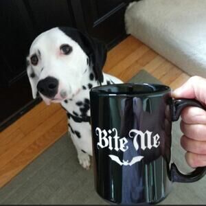 NWOT "Bite Me" Black 15 oz Mug with Flying Bat